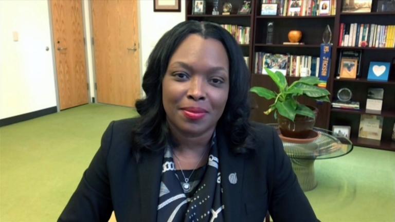 Chicago Public Schools CEO Janice Jackson appears on “Chicago Tonight” via Zoom on Monday, May 3, 2021. (WTTW News)