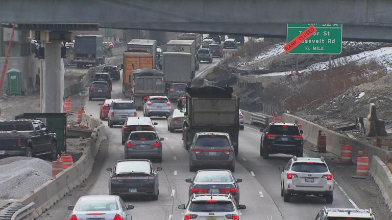 A file image of construction on the Jane Byrne Interchange. (WTTW News)