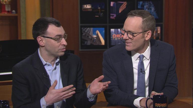 White Sox broadcaster Jason Benetti, left, and Cubs broadcaster Len Kasper preview the season on “Chicago Tonight” on Feb. 4, 2020. (WTTW News)