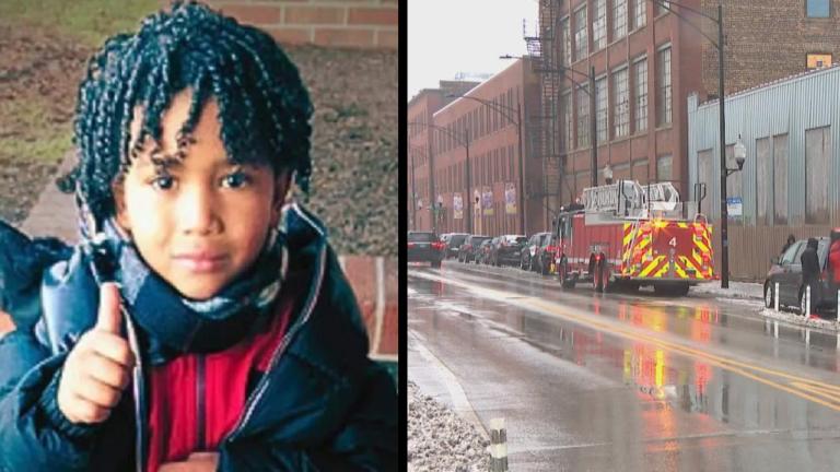 Left: A photo of 5-year-old Jean Carlos Martinez Rivero. (Provided by family) Right: A migrant shelter located at 2241 S. Halsted St. (WTTW News)