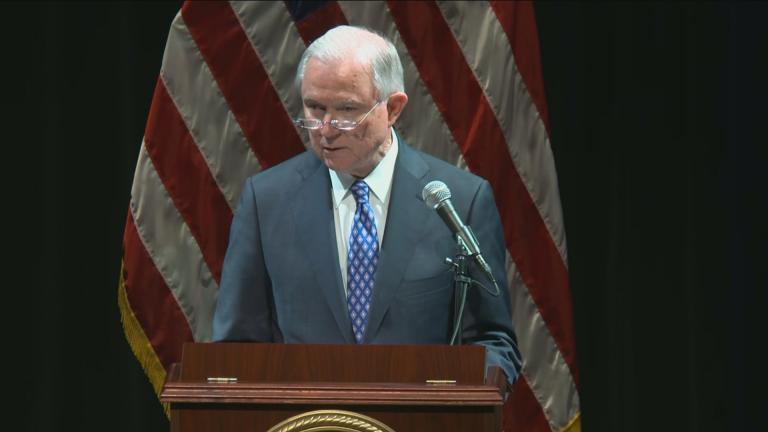 U.S. Attorney General Jeff Sessions speaks at the Genesee Theater in Waukegan on Wednesday, Sept. 19, 2018. 