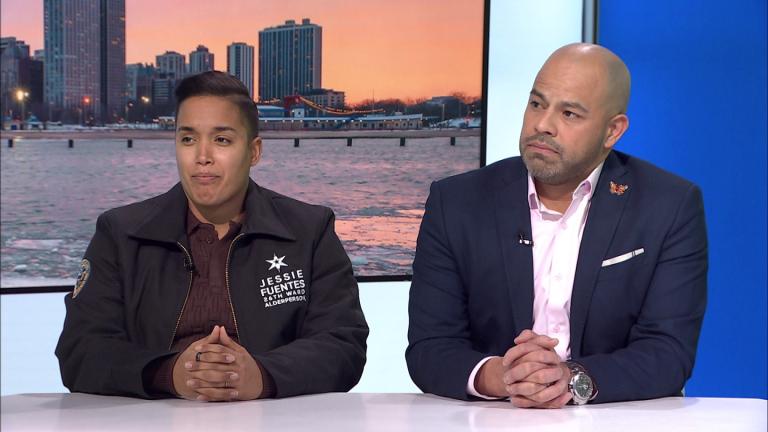 Alds. Jessie Fuentes (26th Ward) and Andre Vasquez (40th Ward) appear on “Chicago Tonight” on Feb. 2, 2026. (WTTW News)