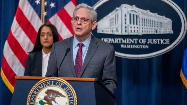 Attorney General Merrick Garland, accompanied by Associate Attorney General Vanita Gupta, left, speaks during a news conference, Tuesday, March 7, 2023, in Washington. (AP Photo / Alex Brandon)