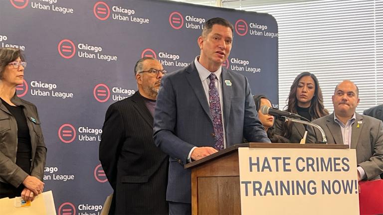 Jim Bennett, director of the Illinois Department of Human Rights, speaks at a press conference Monday, Dec. 9, 2024. (Amanda Vinicky / WTTW News)