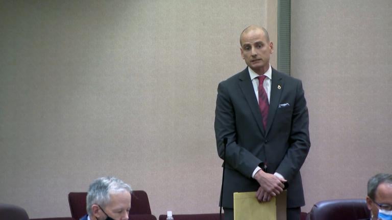 Ald. Jim Gardiner (45th Ward) on the floor of the Chicago City Council. (WTTW News)