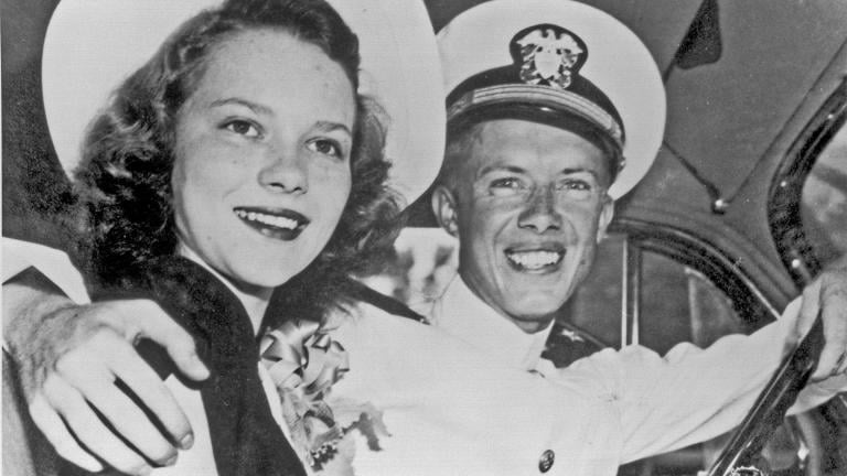 Jimmy and Rosalynn Carter’s wedding photo. (Courtesy the Jimmy Carter Presidential Library)