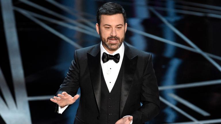 Host Jimmy Kimmel speaks at the Oscars in Los Angeles on Feb. 26, 2017. (Photo by Chris Pizzello / Invision / AP, File)