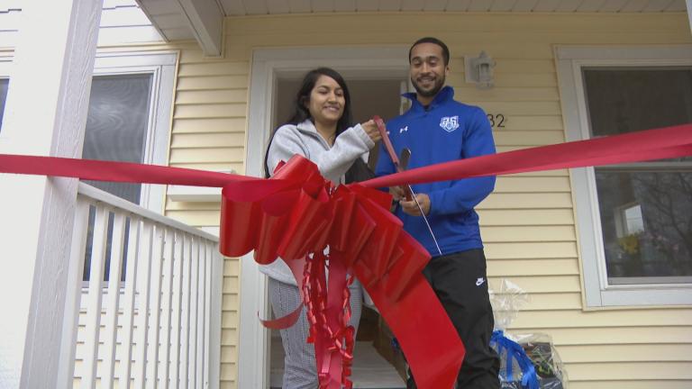 Steven Wells and Tanais Valdillez recently purchased their first home, a “Matthew Home” in North Chicago, with the help of ReNew Communities. (WTTW News)