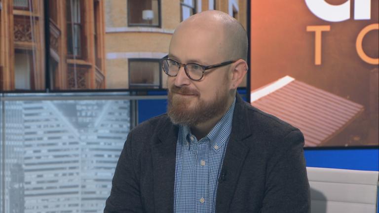 Jordan LaFlure, executive editor of The Onion, appears on “Chicago Tonight” on Nov. 19, 2024. (WTTW News)