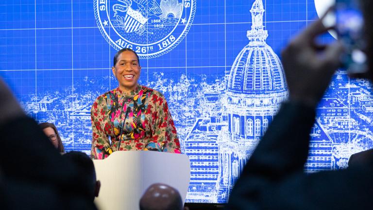 Lt. Gov. Juliana Stratton speaks to reporters and advocates at a news conference announcing a new unified portal for child behavioral health programs on Jan. 29, 2024. (Capitol News Illinois)