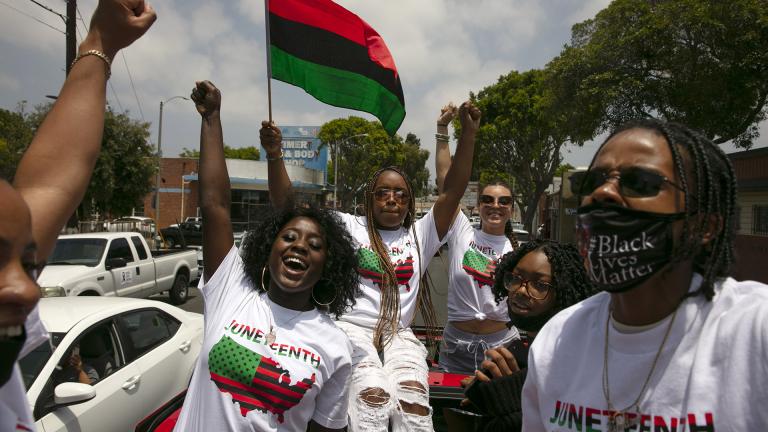 People participate in Juneteenth celebration in Los Angeles. Friday, June 19, 2020. AP Photo / Jae C. Hong)