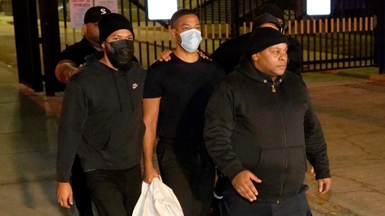 Actor Jussie Smollett, center, leaves the Cook County Jail, March 16, 2022, in Chicago. (AP Photo / Charles Rex Arbogast, File)