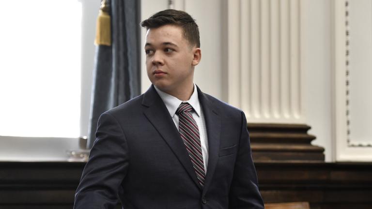Kyle Rittenhouse looks back to the gallery during a break in testimony from Gage Groskreutz during his trial at the Kenosha County Courthouse in Kenosha, Wis., on Monday, Nov. 8, 2021. (Sean Krajacic/The Kenosha News via AP, Pool)
