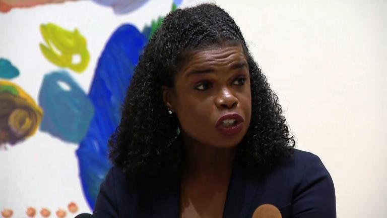 Cook County State’s Attorney Kim Foxx speaks to the media Monday, Aug. 10, 2020, after a night of unrest in Chicago. (WTTW News)