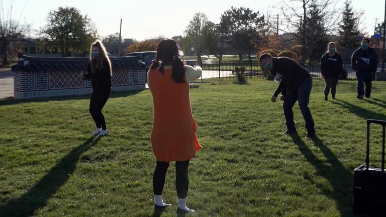 The Korean Cultural Center of Chicago hosted 120 participants Saturday to play a local version of Squid Game, featuring children’s games featured in the survival drama. (Courtesy Korean Cultural Center of Chicago)