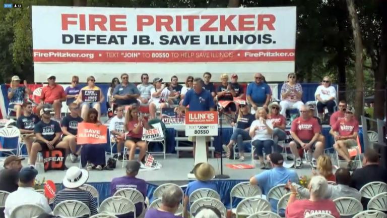 U.S. Rep. Darin LaHood of the Peoria-area laid out his vision for what would happen in Washington if the White House and Congress were in Republican hands, at the State Fair on Thursday. (WTTW News)