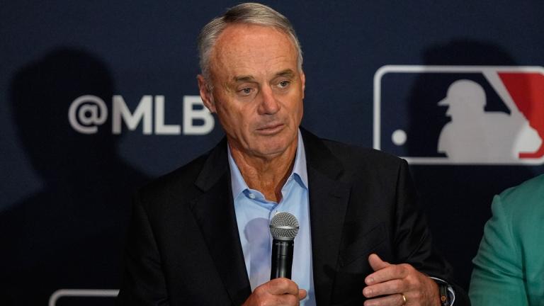 Rob Manfred, commissioner of Major League Baseball answers questions during a news conference at the MLB winter meetings, Dec. 8, 2025, in Orlando, Fla. (AP Photo / John Raoux, file)