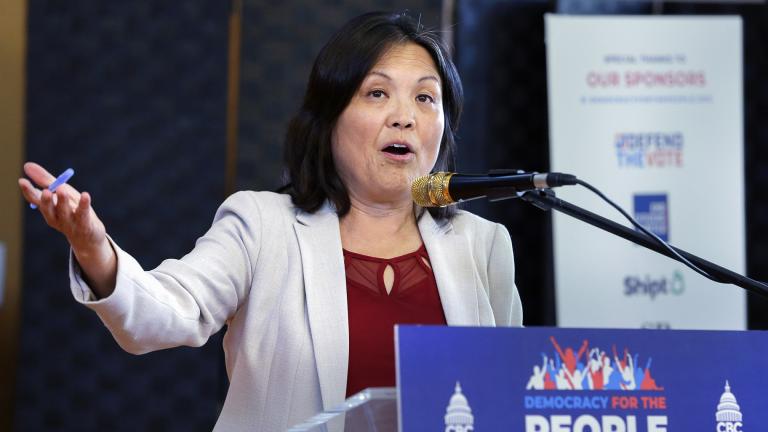 Julie Su, Acting Labor Secretary, speaks during an impromptu appearance at the “Democracy for the People” tour, a race and democracy summit sponsored by the Congressional Black Caucus, Wednesday, July 28, 2023, in Houston. (AP Photo / Michael Wyke, File)