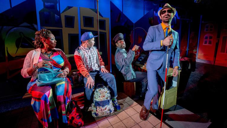 From left: E. Faye Butler, Alejandro Medina, Breon Arzell and Jesse Bhamrah in Chicago Children’s Theatre’s world premiere of “Last Stop on Market Street.” (Photo credit: Charles Osgood)