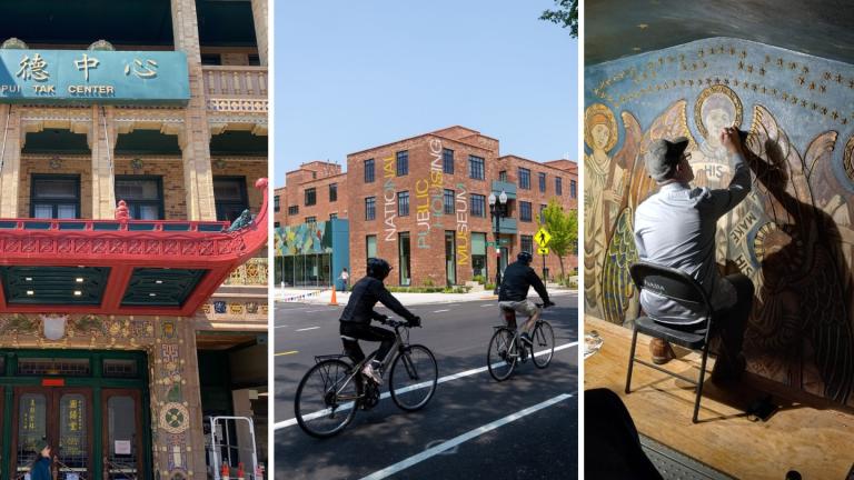 From left: Pui Tak Center, the National Public Housing Museum and mural restoration for Second Presbyterian Church. (Courtesy of Wiss, Janney, Elstner Associates / Ryan Barayuga / John Cramer)