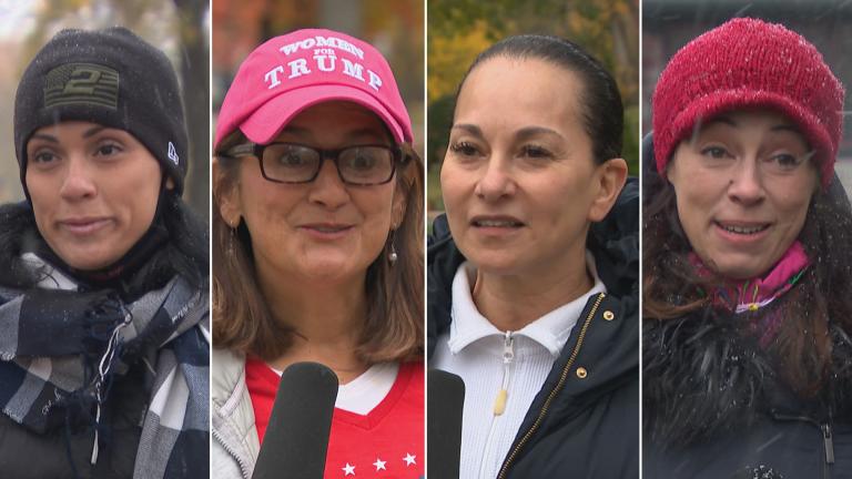 From left: Stefanie Mingari, Jasmine Hauser, Sandra Figueroa Bast and Dana Cruz speak with “Latino Voices.” (WTTW News)