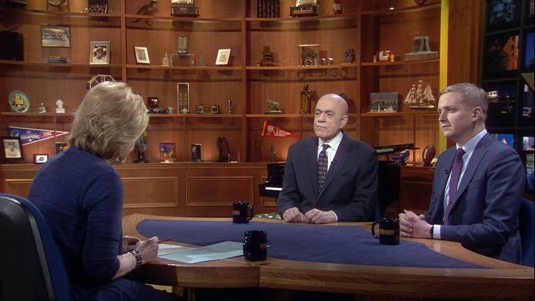 State Rep. Greg Harris, D-Chicago, center, and State Rep. Tom Demmer, R-Dixon, right, joined Carol Marin on “Chicago Tonight” on Feb. 11, 2019. 