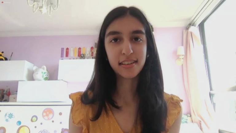 Maya Joshi of the nonprofit Lifting Hearts with the Arts appears on “Chicago Tonight.” (WTTW News)