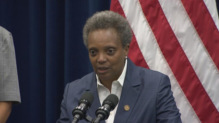 In this file photo, Mayor Lori Lightfoot speaks to the media following a City Council meeting Wednesday, Sept. 18, 2019. (WTTW News)