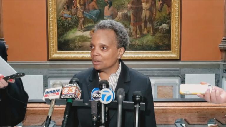 Mayor Lori Lightfoot speaks to reporters in Springfield on Tuesday, Feb. 18, 2020. (WTTW News)