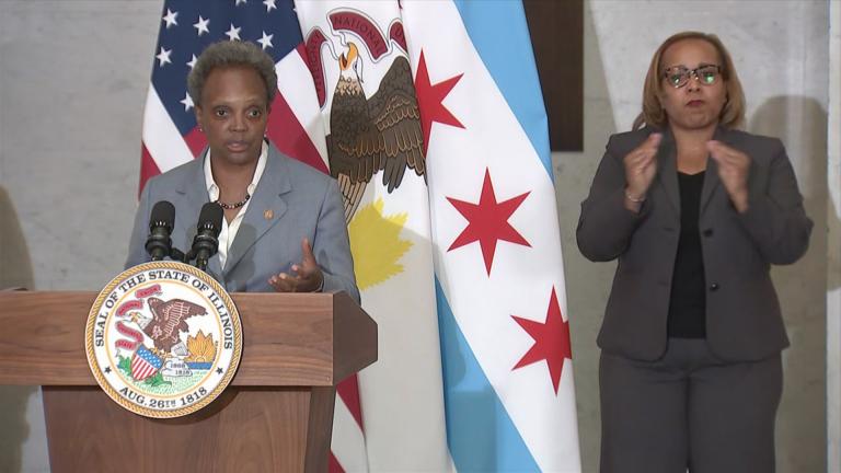 Mayor Lori Lightfoot speaks at a press conference after a Kentucky grand jury released its findings on the police shooting of Breonna Taylor on Wednesday, Sept. 23, 2020. (WTTW News)