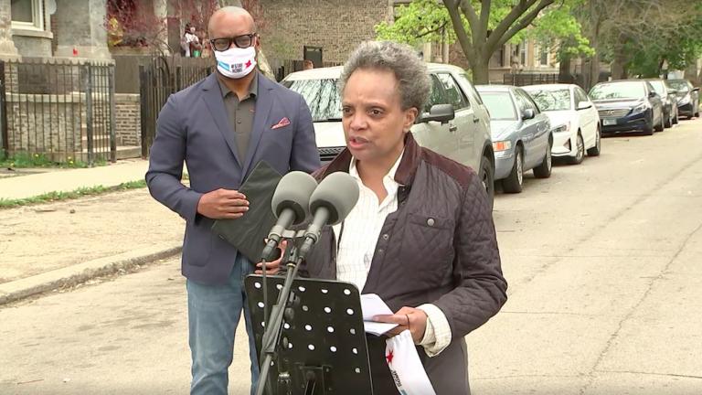 A screenshot from a May 2, 2020 livestream with Mayor Lori Lightfoot and Chicago Police Superintendent David Brown in the city’s West Garfield Park neighborhood. (Chicago Mayor’s Office)