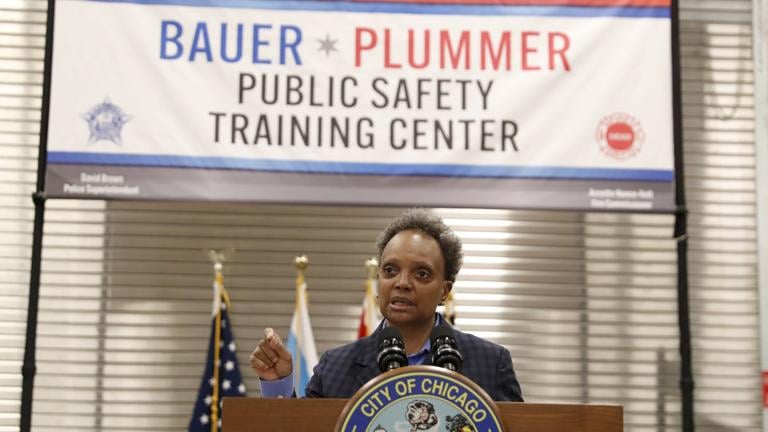 Mayor Lori Lightfoot celebrates the opening of the new public safety training facility in West Garfield Park, which has been named in honor of slain Chicago Police Commander Paul Bauer and Firefighter MaShawn Plummer, who died while battling a fire. (Chicago Mayor’s Office)