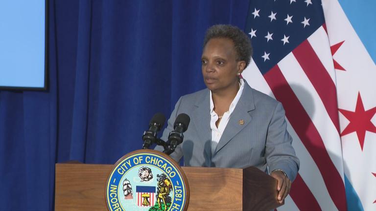 Mayor Lori Lightfoot speaks to the media following a meeting of the Chicago City Council on Wednesday, July 22, 2020. (WTTW News)