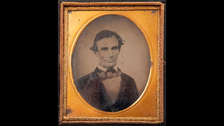 This photo provided by the Abraham Lincoln Presidential Library and Museum shows an ambrotype image of President Abraham Lincoln circa 1858. (Abraham Lincoln Presidential Library and Museum via AP)