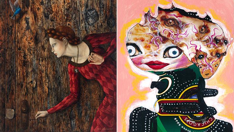 "The Unknown Room" by Gina Litherland, left, and "Lady Fukushima" by Paul Lamantia.