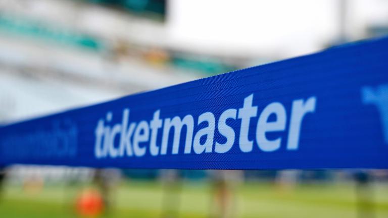 The Ticketmaster logo is seen along the sideline of the field before an NFL football game, Sept. 15, 2024, in Jacksonville, Fla. (AP Photo / Phelan M. Ebenhack, File)