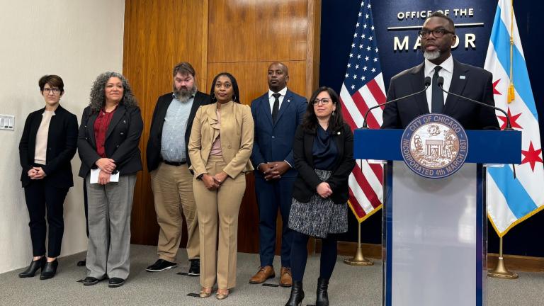 Mayor Brandon Johnson addresses the news media on Tuesday, Nov. 12, 2024. (Heather Cherone / WTTW News)