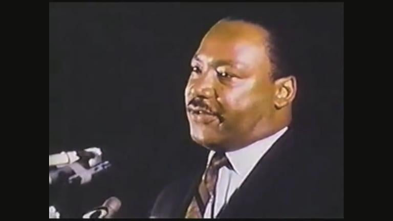 Martin Luther King Jr. delivers his “Mountaintop” speech on April 3, 1968.