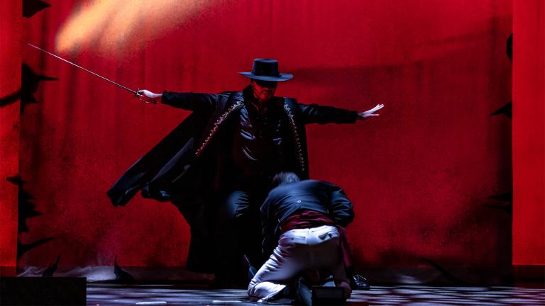 Cisco Lopez (Diego/Zorro), Emmanuel Ramirez (Ramon) in Music Theater Works’ ZORRO: THE MUSICAL, August 12, 2022 - August 21, 2022 at the North Shore Center for the Performing Arts in Skokie.