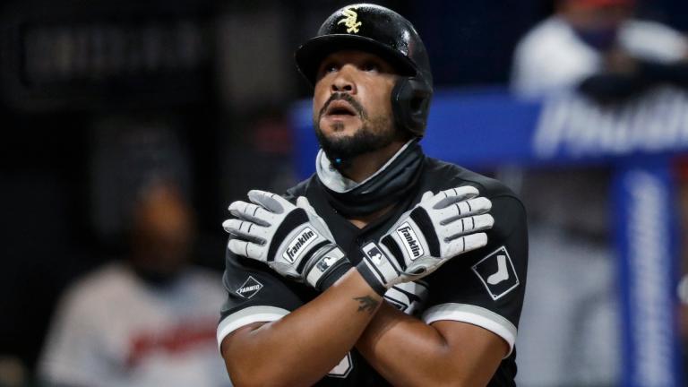 In this July 28, 2020, file photo, Chicago White Sox’s Jose Abreu looks up after hitting a solo home run in the sixth inning in the second baseball game of the team's doubleheader against the Cleveland Indians in Cleveland. (AP Photo / Tony Dejak, File)