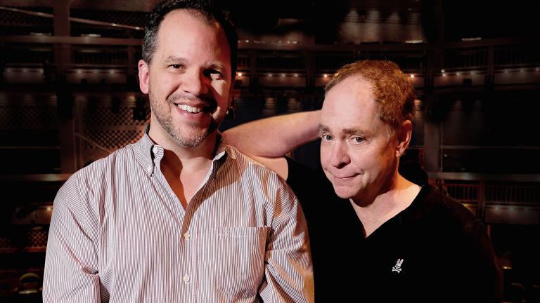 Aaron Posner, left, and Teller (of Penn & Teller) adapt and direct Chicago Shakespeare Theater’s production of “Macbeth.” (Photo by Bill Burlingham)