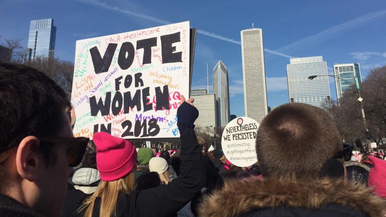 Crowds gather in Grant Park on Jan. 20, 2018 for the March to the Polls. (Amanda Vinicky / Chicago Tonight)