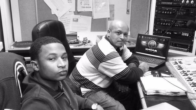 Mario Gage, left, and Santiago Deandre, aka Taigo Onez, co-host the biweekly hip-hop program "The Essence" on WHPK radio. Due to a recent ban on after-hours access to the studio, more than half of the show was cut. "We're losing time now," said Deandre. "The rap format is pretty much null and void." (Courtesy of Mario Gage)