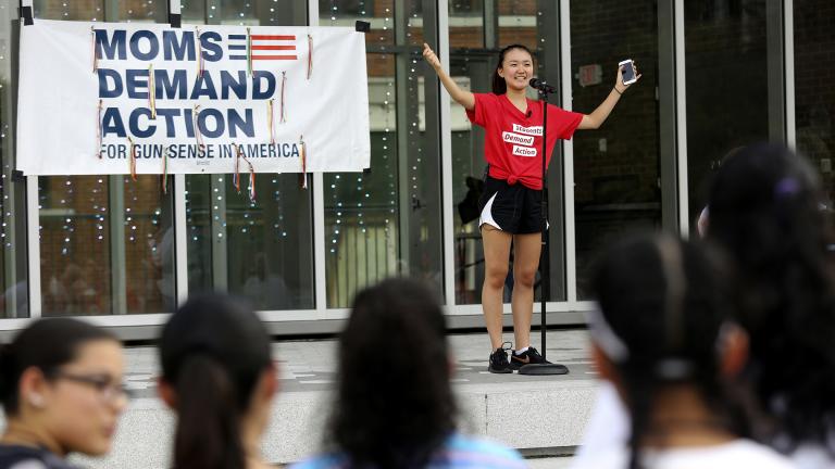 In this Aug. 11, 2019, file photo, Seo Yoon “Yoonie” Yang, with Students Demand Action, speaks during a vigil to remember the victims of the El Paso, Texas, and Dayton, Ohio, mass shootings and call for lawmakers to take action against gun violence at Miller Park in Chattanooga, Tenn. (Erin O. Smith / Chattanooga Times Free Press via AP)