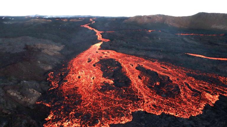 Aerial image of the distal end of a lava flow from Mauna Loa's Northeast Rift Zone the morning of Nov. 30, 2022. (USGS / K. Mulliken) 