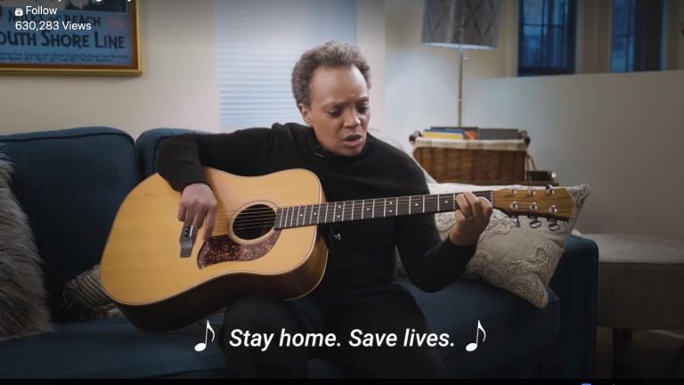 Chicago Mayor Lori Lightfoot takes a humorous approach to a serious subject: “Stay home, save lives.” (Chicago Mayor’s Office)