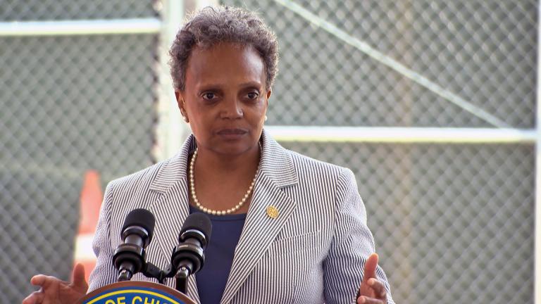 Mayor Lori Lightfoot talks about the possibility of an elected school board in Chicago at an unrelated news conference on Wednesday, June 2, 2021. (WTTW News)