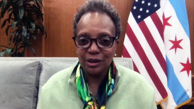 Mayor Lori Lightfoot appears on “Chicago Tonight” via Zoom. (WTTW News)