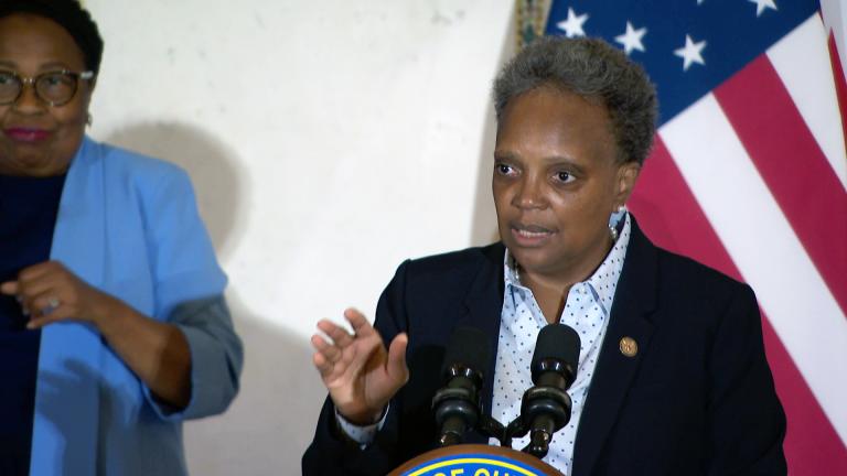 Mayor Lori Lightfoot talks about Chicago’s projected budget deficit for 2022 on Wednesday, Aug. 11, 2021. (WTTW News)