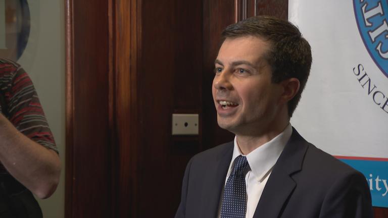 Democratic presidential hopeful Pete Buttigieg, the mayor of South Bend, Indiana, takes questions from reporters following his speech at the City Club of Chicago on May 16, 2019.